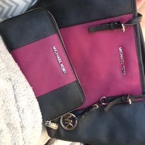Michael Kors black and pink purse and wallet set